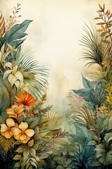 Jungle plants frame in watercolor style