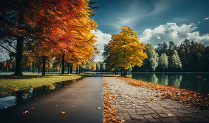 Transition from Summer to Autumn: A Scenic Park View