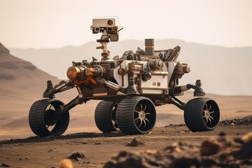 Rover on the surface of Mars studies the situaton, features of the atmosphere and takes soil samples. Mars program for the exploration of the planets of the solar system.