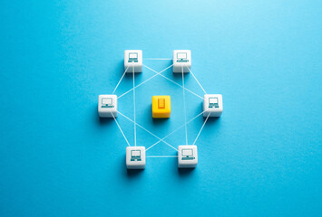 Computer network and data server. P2P communication. Distributed computing tasks across a network...