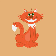 Cute ginger cat illustration in flat style. Stock vector design.