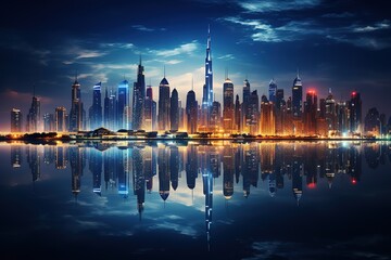 Fototapeta na wymiar Aerial night view of the skyscrapers along the Sheikh Zayed Road in Dubai, UAE