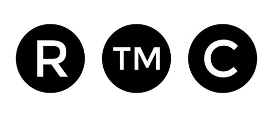 Registered, trademark, and copyright icon sign symbol in black circle