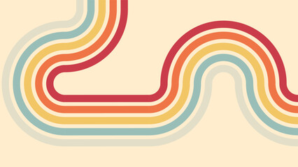 Vintage abstract background of 1970s hippie retro style in rainbow groovy wavy simple line design. 70s classic illustration suitable for poster, banner, textile, cloth, decorative wall art.