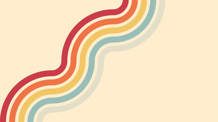 Vintage abstract background of 1970s hippie retro style in rainbow groovy wavy simple line design. 70s classic illustration suitable for poster, banner, textile, cloth, decorative wall art.