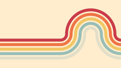Vintage abstract background of 1970s hippie retro style in rainbow groovy wavy simple line design. 70s classic illustration suitable for poster, banner, textile, cloth, decorative wall art.