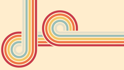 Vintage abstract background of 1970s hippie retro style in rainbow groovy wavy simple line design. 70s classic illustration suitable for poster, banner, textile, cloth, decorative wall art.