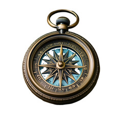 Old brass pocket compass transparent background