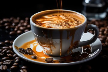 A Captivating Close-Up of the Perfectly Brewed Coffee - High-Quality Macro Photography Showcasing the Rich Aroma, Crema, and Artistry of Espresso, Ideal for Coffee Enthusiasts and Café Connoisseurs