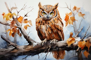 Papier Peint photo autocollant Dessins animés de hibou great horned owl in autumn