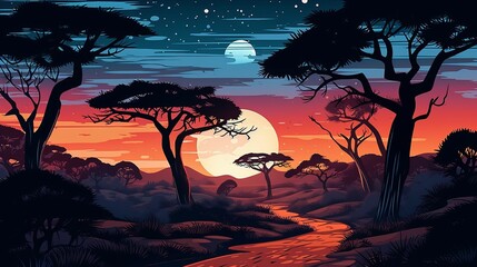 Free vector night African savannah landscape wild nature Generative AI