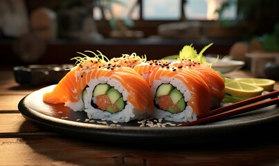 sushi arranged beautifully on a plate, ai generative