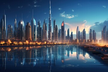 Fototapeta na wymiar Dubai skyline in the evening