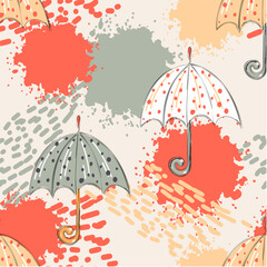 Umbrellas seamless. Cute baby background. Funny decor for a party, birthday, textiles, clothing, packaging, interior.