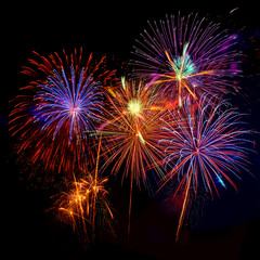 beautiful colorful firework display set and reflec on water for celebration happy new year and merry christmas and  fireworks on black background