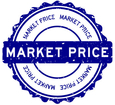 Grunge blue market price word round rubber seal stamp on white background