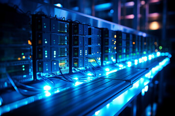 Generative ai collage image picture photo of data center interior with server storage high quality protection