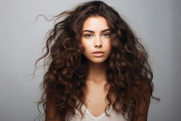 Naklejka premium Generative AI portrait of natural beauty perfect woman model demonstrating hairstyle haircut
