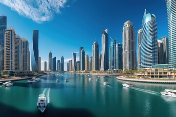 Dubai Marina at night in United Arab Emirates
