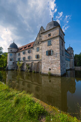 View of the moated castle in Mitwitz/Germany in Upper Franconia, located between Kronach and Coburg