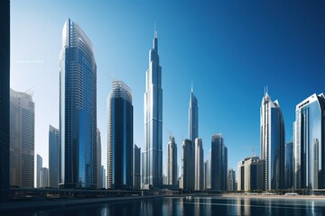 Fototapeta na wymiar Dubai, UAE - March,18,2023: Dubai streets, houses and skyscrapers