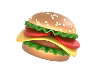 Hamburger isolated on white background. Appetizing burger, fast food concept. 3d render.