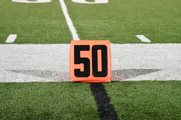 Fifty-Yard Line Marker on a Football Field