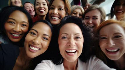 Obraz premium Business people taking selfie of in the office. Business team taking selfie together at startup.