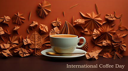 International Coffee Day Poster, in Paper Origami Style