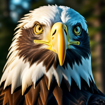 Portrait of a Bald Eagle which is the national emblem of the United States of America.  Generative AI