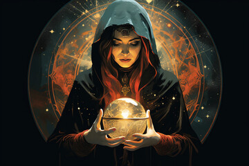 Illustration of a female fortune teller - obrazy, fototapety, plakaty
