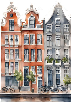 Abstract watercolor style painting Of Amsterdam, Ai generated