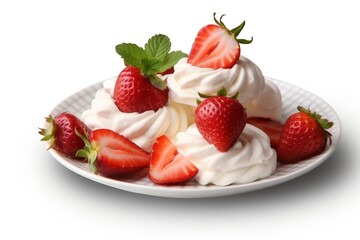 strawberries and cream isolated on white background