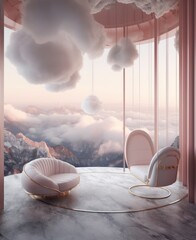room with a window, Living Room in the Clouds. Generative AI