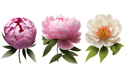 Peony, Paeonia, Fragrant flower symbolizing beauty and romance. 3d render, transparent background, png cutout