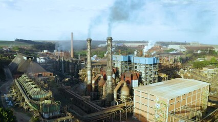 Sugarcane plant producing renewable energy. Ethanol. Drone View.