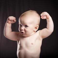 strong baby doing a flex