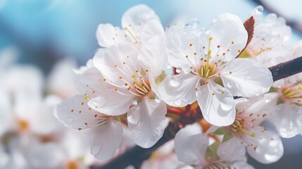 white cherry blossom with rain drops