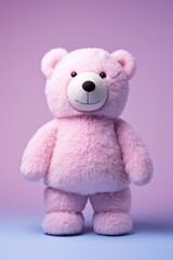 a cute stuffed bear toy on plain background, pink