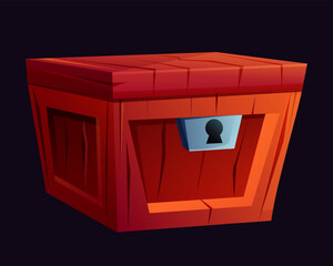 Chest. closed box for treasure, video game icon, medieval mystery pirate trunk with silver keyhole, large container for coins and jewelry. Gambling items. Cartoon flat isolated illustration