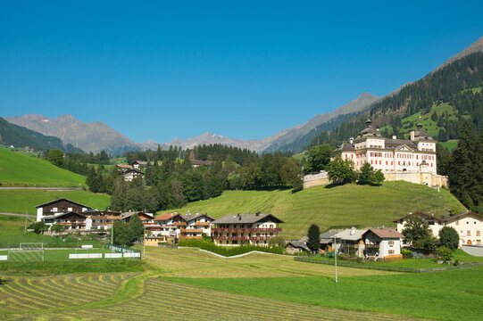 Mareit - Mareta (Racines - Ratching) village in Italy, south Tyrol. Mareta is located at the valley entrance of the Val Ridanna (Ridnaun) and is enthroned by Castel Wolfsthurn, a mighty Baroque castle