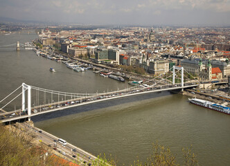 Fototapeta na wymiar Elisabeth bridge over Danube river in Budapest. Hungary