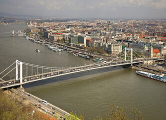 Elisabeth bridge over Danube river in Budapest. Hungary