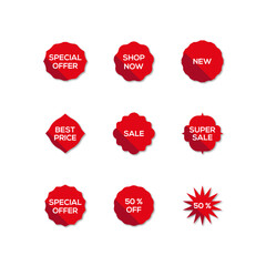 Simple flat style vintage labels, stickers with sale discount text. Sale quality tags and labels. Template banner shopping offer.