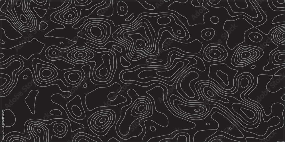 Fototapete Abstract white on black background Topographic line map pattern. Contour elevation topographic and textured Background Modern design with White background with topographic wavy patte.