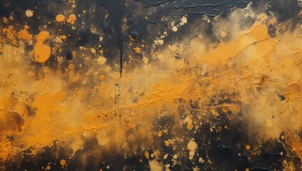 Opulent Luxury: Dark Orange and Dark Gold Golden Paint Splatter on Black Background for High Society and Jewelry-Themed Elegance