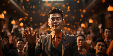 Portrait of a Thai politician In the party with the orange symbol which is a party for the new generation - obrazy, fototapety, plakaty
