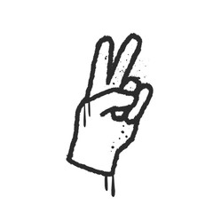 Spray painted graffiti hand gesture V sign for victory. Grunge spray textured vector illustration for t-shirts; banners; cover, Peace symbol