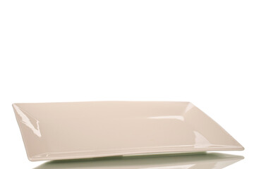 One ceramic white tray, macro, isolated on white background.