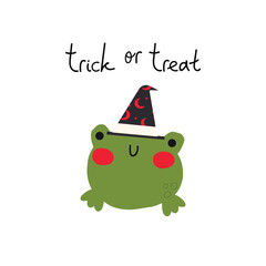 Cute cartoon Halloween little frog - vector illustration